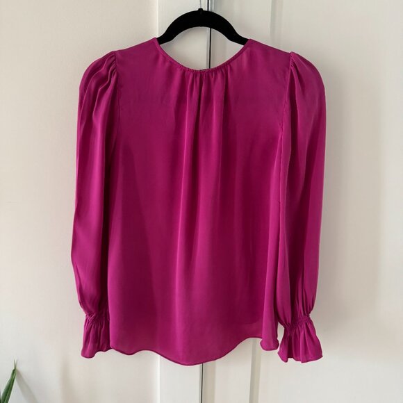 Joie Bolona Silk Poet Sleeve Top Sangria Color XXS - Picture 3 of 3